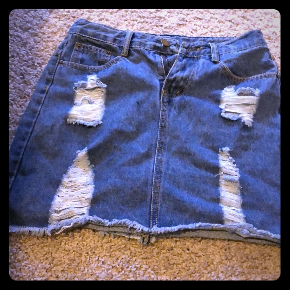 Distressed jean skirt!